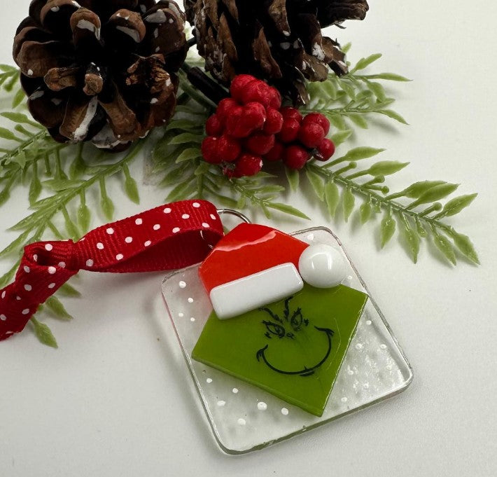 Handcrafted Glass Fused Grinch Ornament
