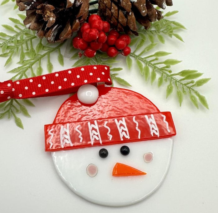 Glass Fused Snowman Ornament