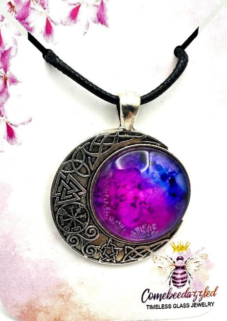 Hand Painted Pendant Purple Moon Pendant