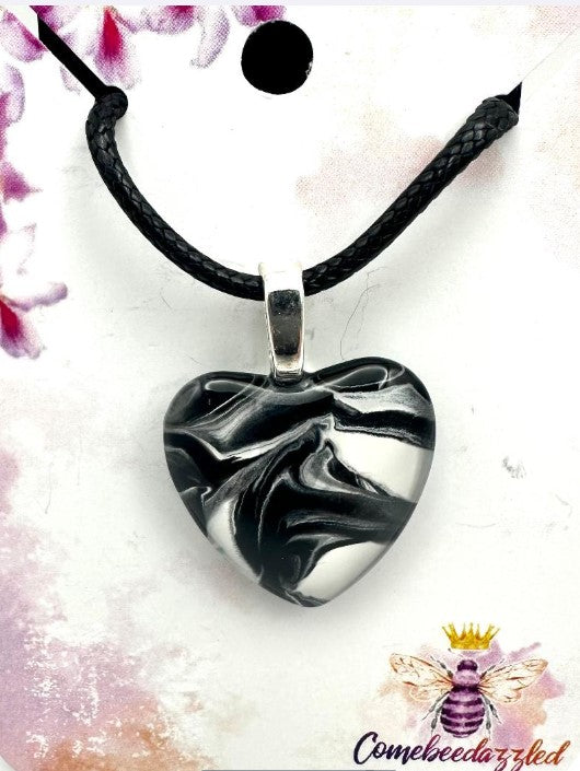 Hand Painted Black and White Glass Heart