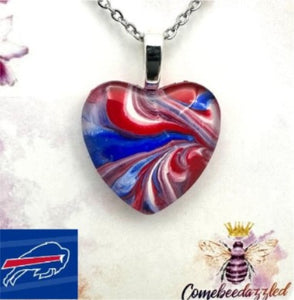 Buffalo Bills Hand Painted Glass Heart Pendant