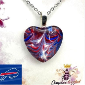 Buffalo Bills Hand Painted Glass Heart Pendant