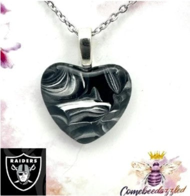 Las Vegas Raiders Hand Painted Glass Heart Pendant