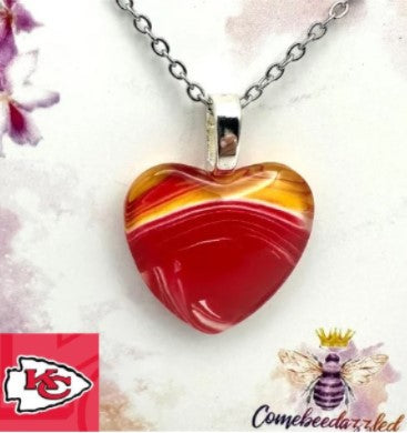 Kansas City Chiefs Hand Painted Glass Heart Pendant