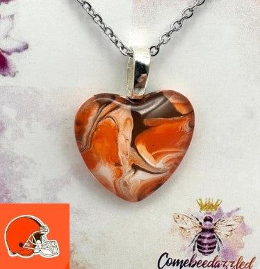 Cleveland Browns Hand Painted Glass Heart Pendant