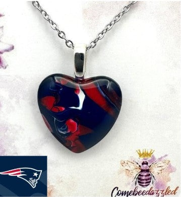 New England Patriots Hand Painted Glass Heart Pendant