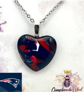 New England Patriots Hand Painted Glass Heart Pendant