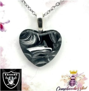 Las Vegas Raiders Hand Painted Glass Heart Pendant