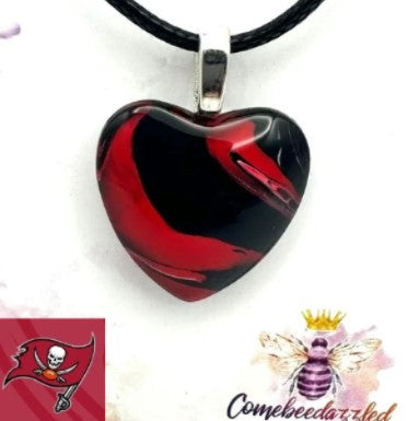 Tampa Bay Buccaneers Hand Painted Glass Heart Pendant
