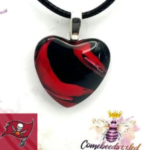 Tampa Bay Buccaneers Hand Painted Glass Heart Pendant