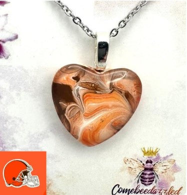 Cleveland Browns Hand Painted Glass Heart Pendant