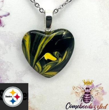 Pittsburg Steelers Hand Painted Glass Heart Pendant