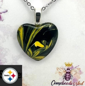 Pittsburg Steelers Hand Painted Glass Heart Pendant