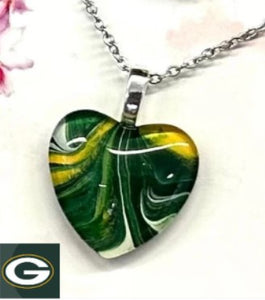 Green Bay Packers Hand Painted Glass Heart Pendant