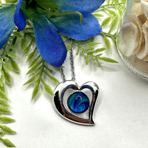 Silver Heart Pendant - Blue/Turquoise
