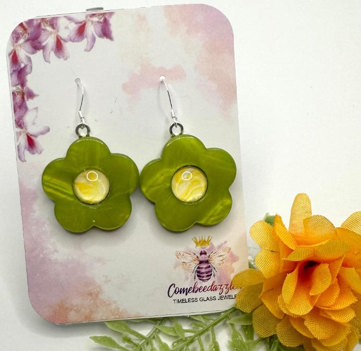 Green Flower Earrings