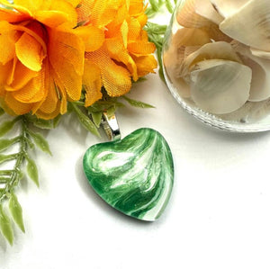 Hand Painted Glass Heart - Green/White