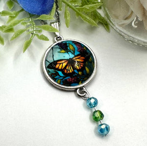 Beaded Butterfly Glass Pendant