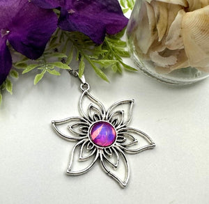 Lotus Flower With Hand Painted Glass Pink/Purple Cabochon