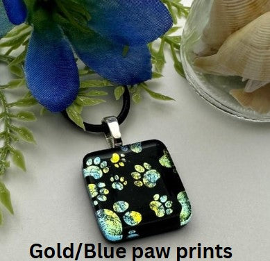 Glass Fused Paw Print Memorial Pendant