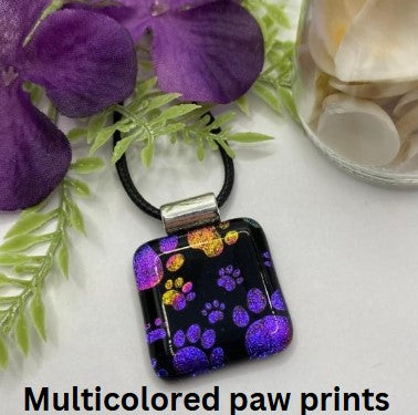 Glass Fused Paw Print Memorial Pendant