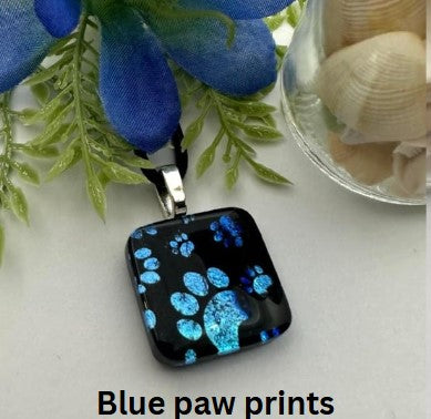 Glass Fused Paw Print Memorial Pendant