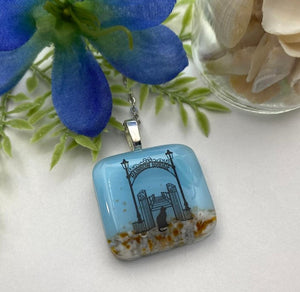 Memorial Glass Fused Rainbow Bridge Pendant - Dog or Cat
