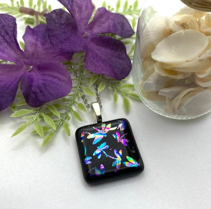 Multicolored Glass Fused Dragonfly Pendant