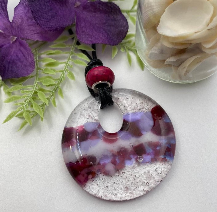 Customize the color of your  Glass Fused Donut Memorial Pendant