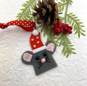 Glass Fused Mouse Christmas Ornament