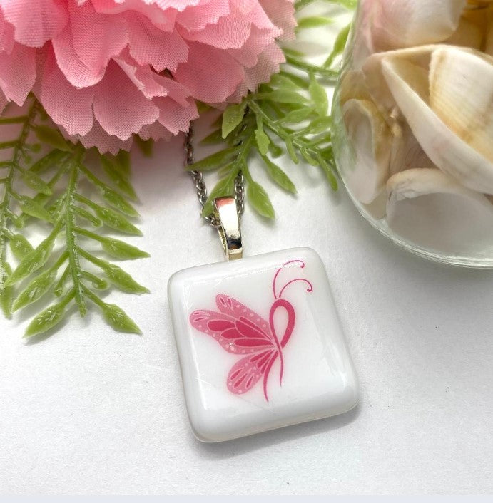 Glass Fused Breast Cancer Pendant