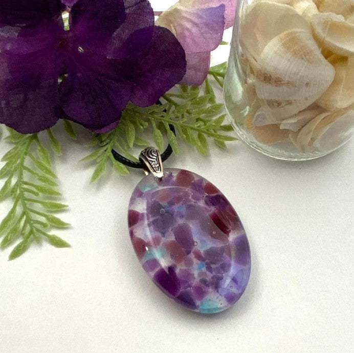 Purple and Turquoise Oval Glass Fused Pendant