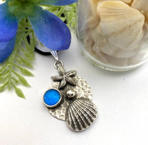 Beach Sea Shell Glass Cabochon Pendant