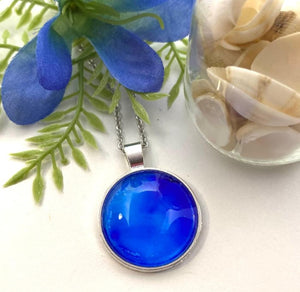 Hand Painted Blue Glass Cabochon Pendant