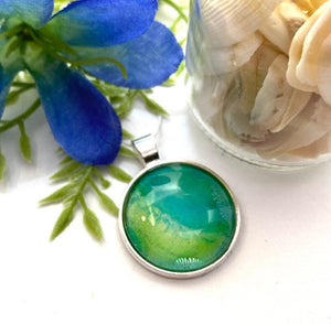 Hand Painted Green Glass Cabochon Pendant