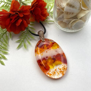 Oval Amber and Red Glass Fused Pendant