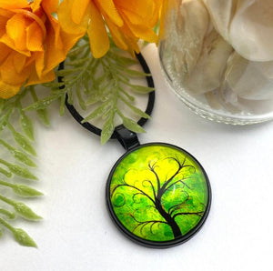 Green Tree of Life Glass Pendant