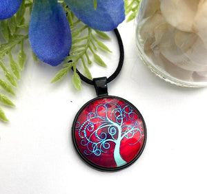 Red Tree of Life Glass Pendant