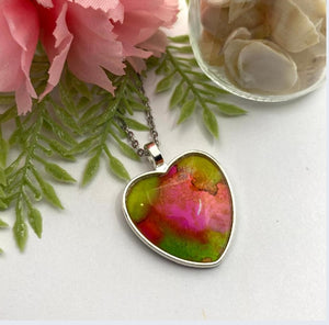 Pink and Green Hand Painted Glass Heart