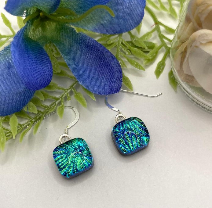 Blue/Green Glass Fused Earrings