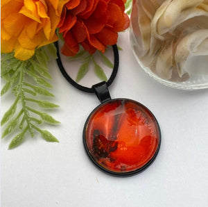 Red Hand Painted Glass Pendant