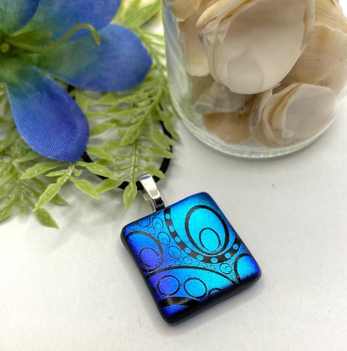 Blue Bubble Pattern Glass Fused Pendant