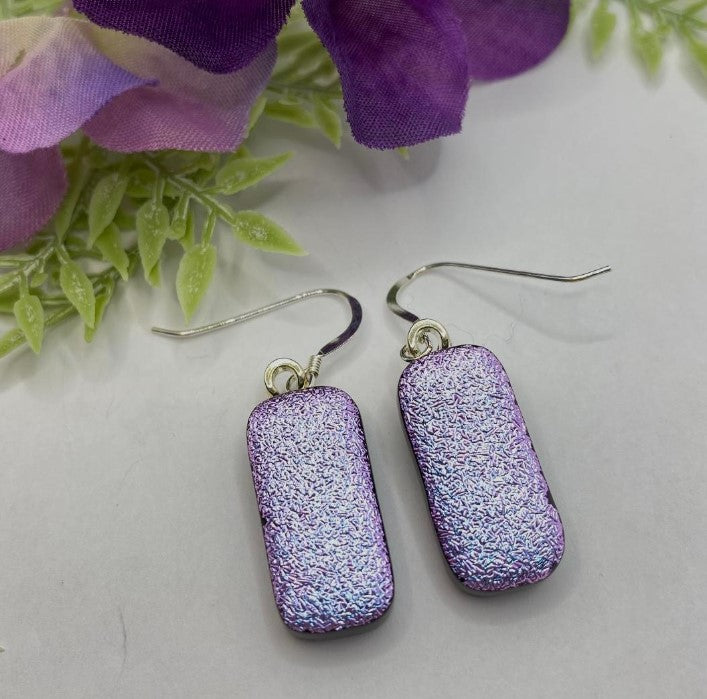 Purple Crinkle Glass Fused Earrings