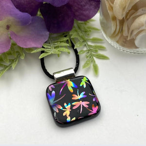 Multicolored Glass Fused Dragonfly Pendant