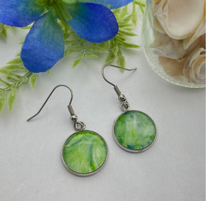 Green Hand Painted Glass Earrings