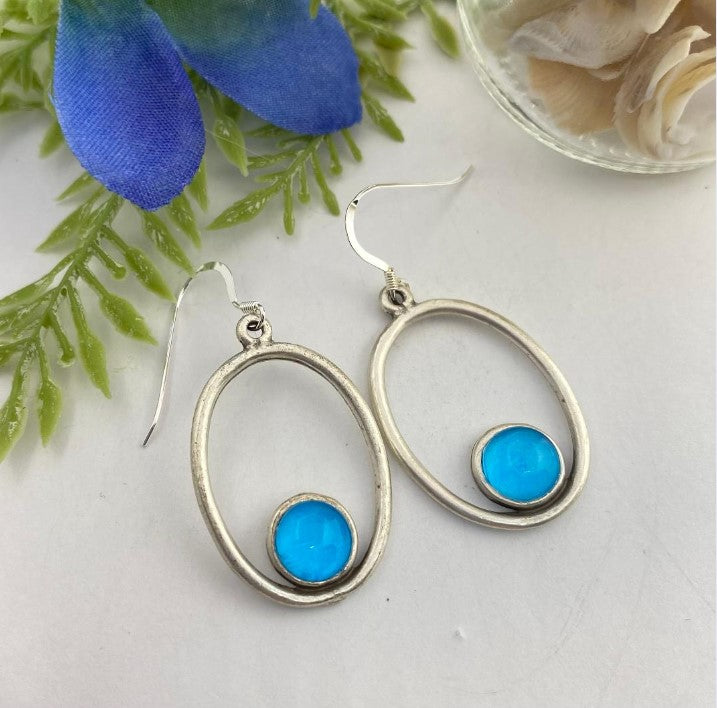 Turquoise Hand Painted Glass Earrings