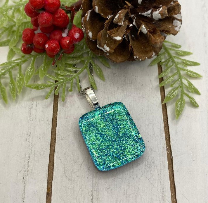 Green Crinkle Glass Fused Pendant