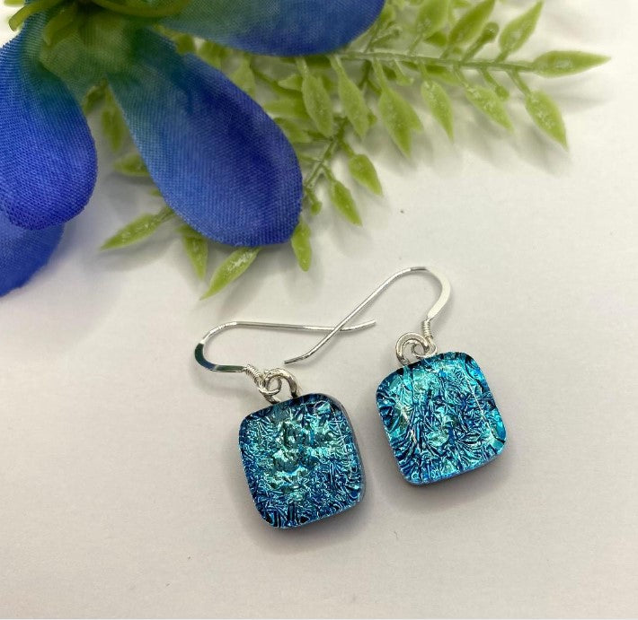 Turquoise Crinkle Glass Fused Earrings