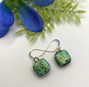 Green Crinkle Glass Fused Earrnings