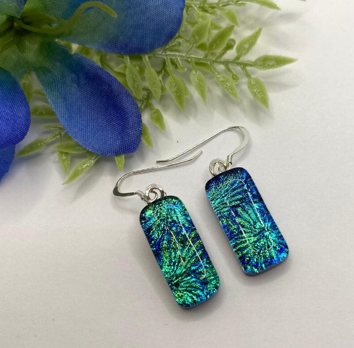 Green/Blue Crinkle Glass Fused Earrings